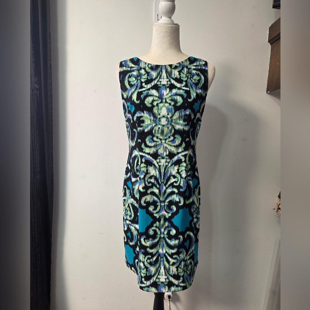 Connected Apparel Blue and Green Sheath Midi Dress